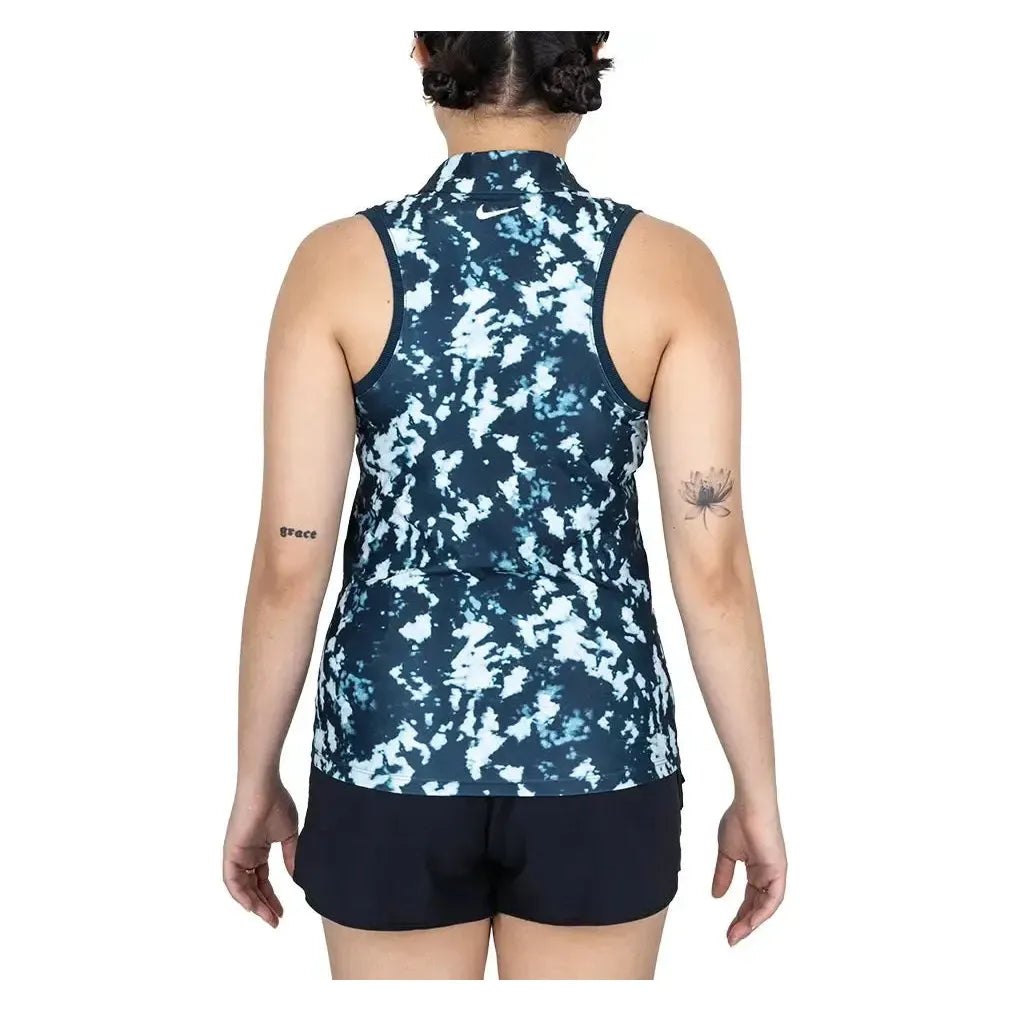 Women's Dri-FIT Victory Sleeveless Print Tennis Polo Armory Navy and White