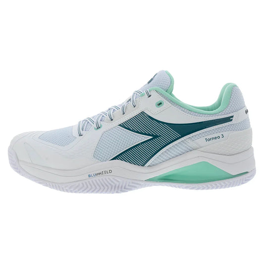 Men's Blushield Torneo 3 Clay Tennis Shoes White and Shaded Spruce