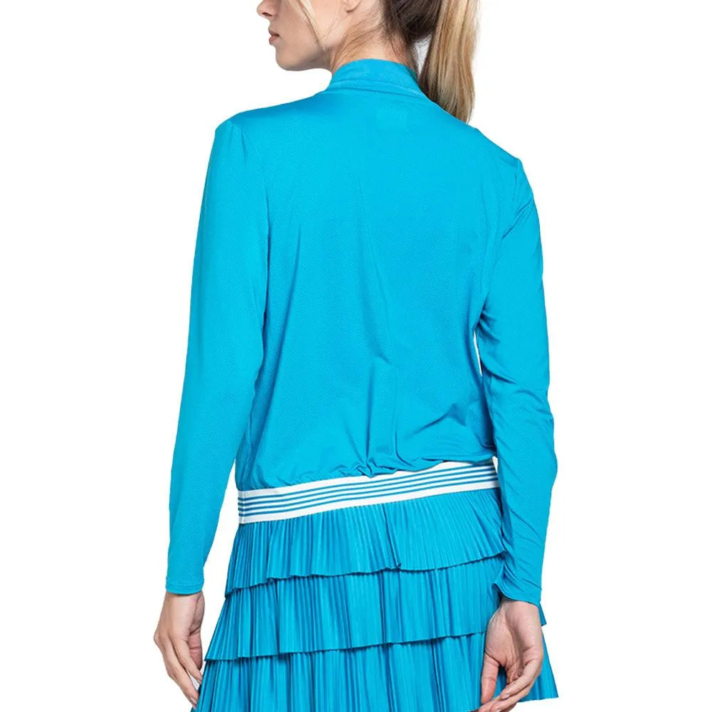 Women's Baseline Throw Over Tennis Top Caribbean Blue