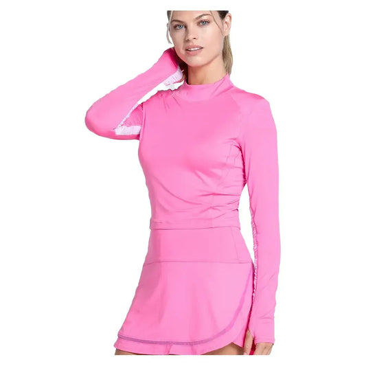 Women's LUV Mock Neck Hip Fit Long Sleeve Tennis Top Taffy