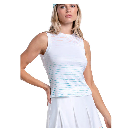 Women's Rising Tides Tennis Muscle Tank White and Color Ombre