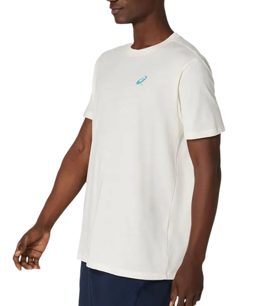 Camiseta Asics Court Graphic Cream Logo Azul 2025