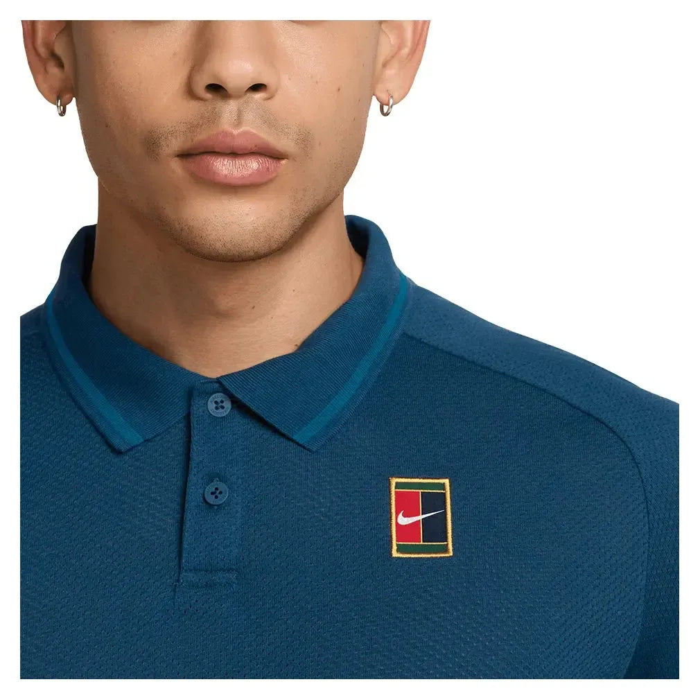Men's Court Heritage Tennis Polo Blue Force and Green Abyss