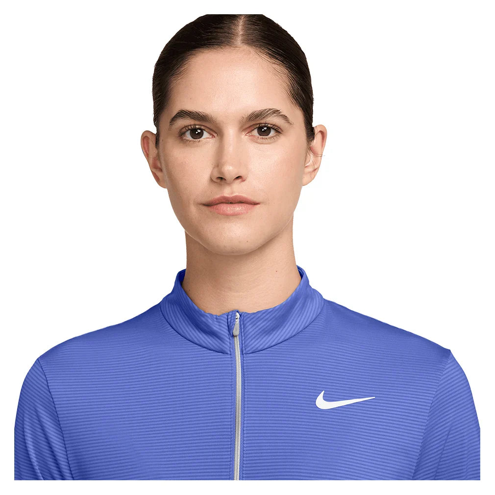 Women's Dri-FIT UV Victory Half Zip Tennis Top Sapphire and White