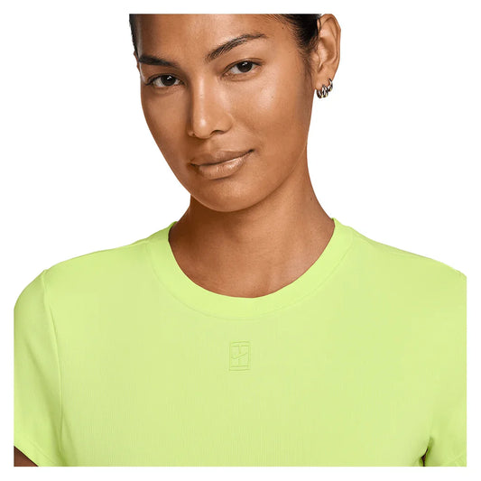 Women's Court Dri-FIT Advantage Short Sleeve Tennis Top Lt Lemon Twist and Black
