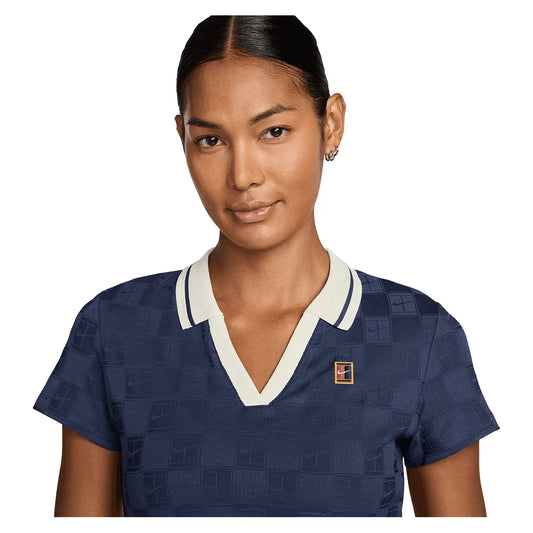Women's Dri-FIT Court Collection Cropped Tennis Polo Midnight Navy and Sail