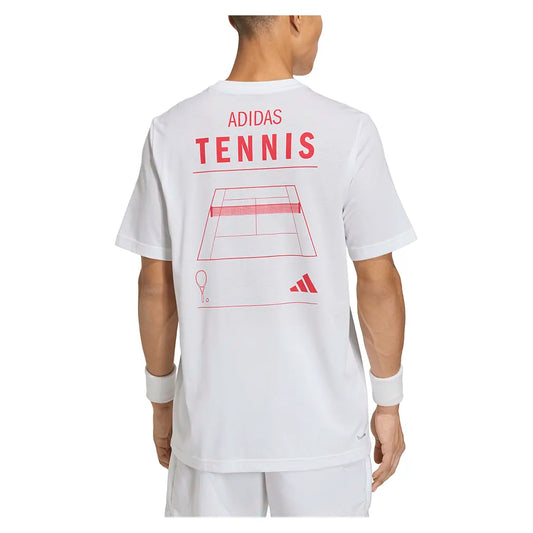 Men's Graphic Tennis Top White and Pure Ruby