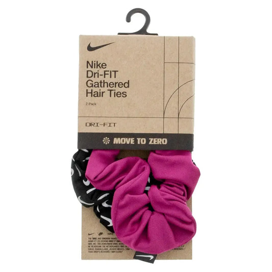 Unisex Gathered Reflective Graphic Hair Ties 2 Pack Hot Fuchsia and Black