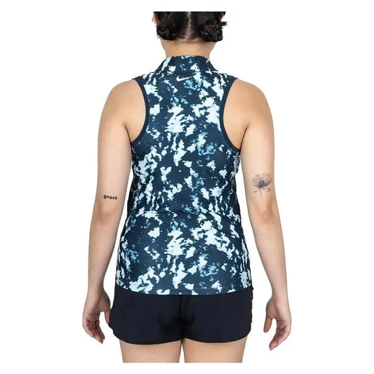 Women's Dri-FIT Victory Sleeveless Print Tennis Polo Armory Navy and White
