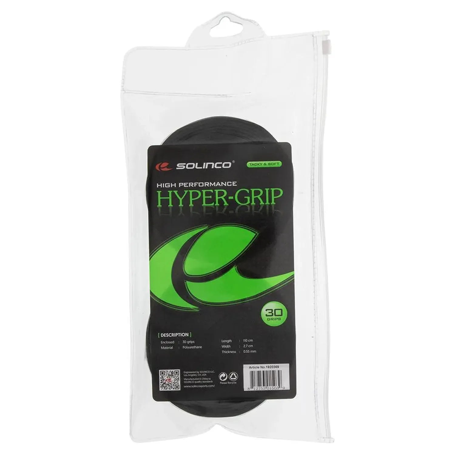 Hyper Extra Tacky Tennis Over Grip Black 30 Pack-Accessories-Solinco-100908-DEFAULT-L-Tennis Express