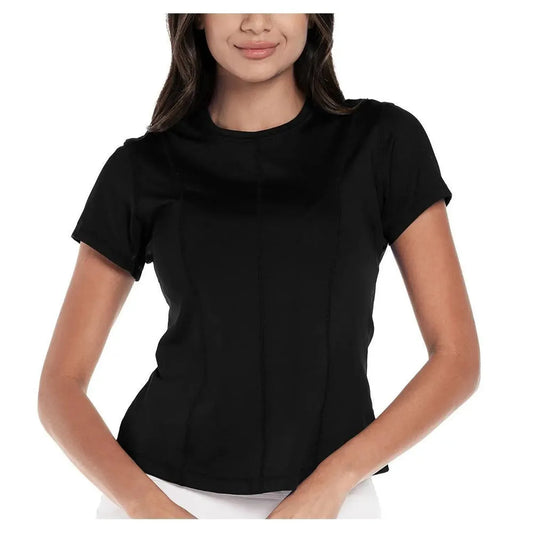 Women's Center Court Short Sleeve Tennis Top-Apparel-Lucky In Love-104972-001_BLACK-L-Tennis Express