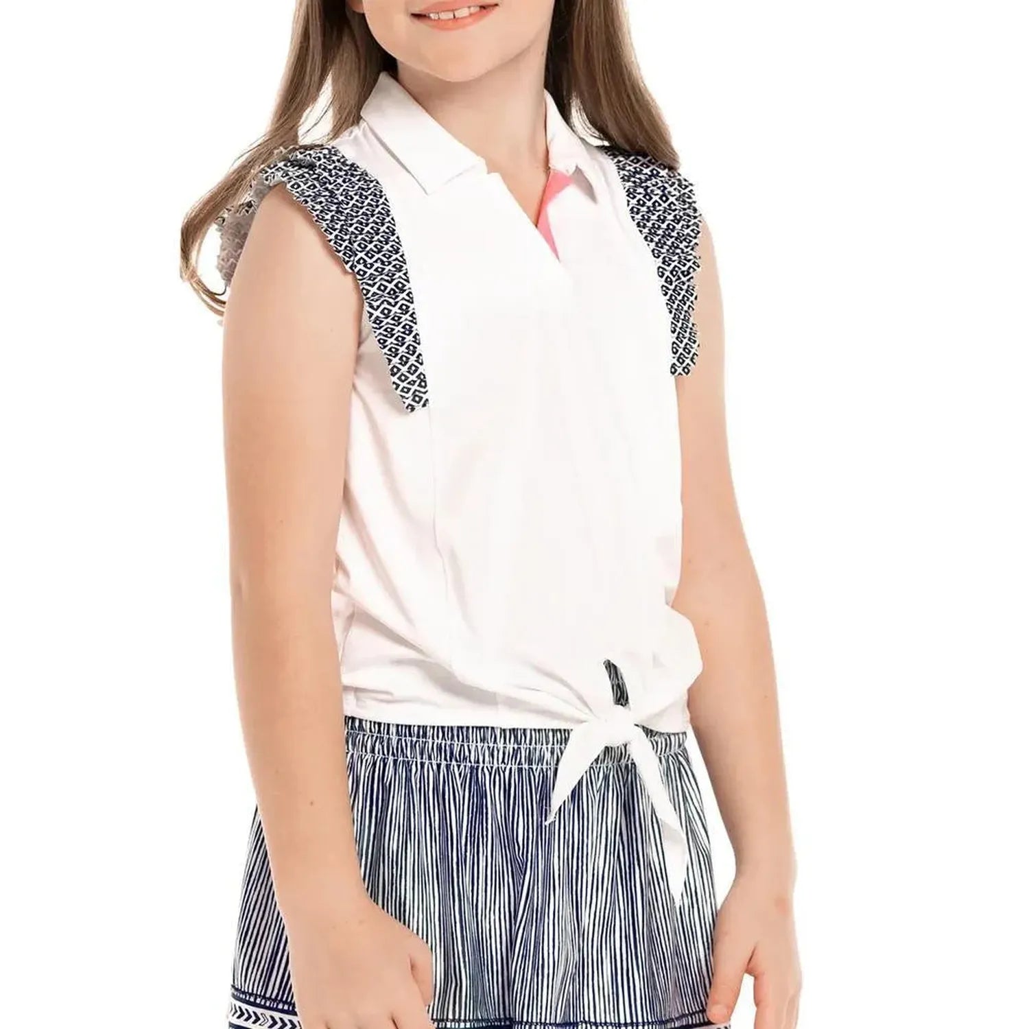 Girls' Bandelier Tie Tennis Polo White-Apparel-Lucky In Love-105590-DEFAULT-L-Tennis Express