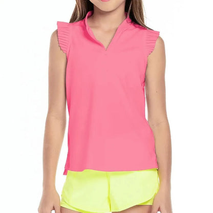 Girls' Pleat Me Up Tennis Tank-Apparel-Lucky In Love-105594-648_NEON_PINK-L-Tennis Express