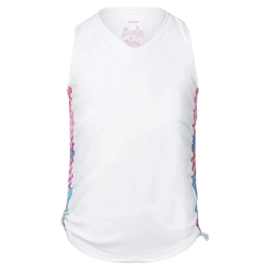 Girls' Have No Sheer Ruche Tennis Tank White-Apparel-Lucky In Love-105801-DEFAULT-L-Tennis Express