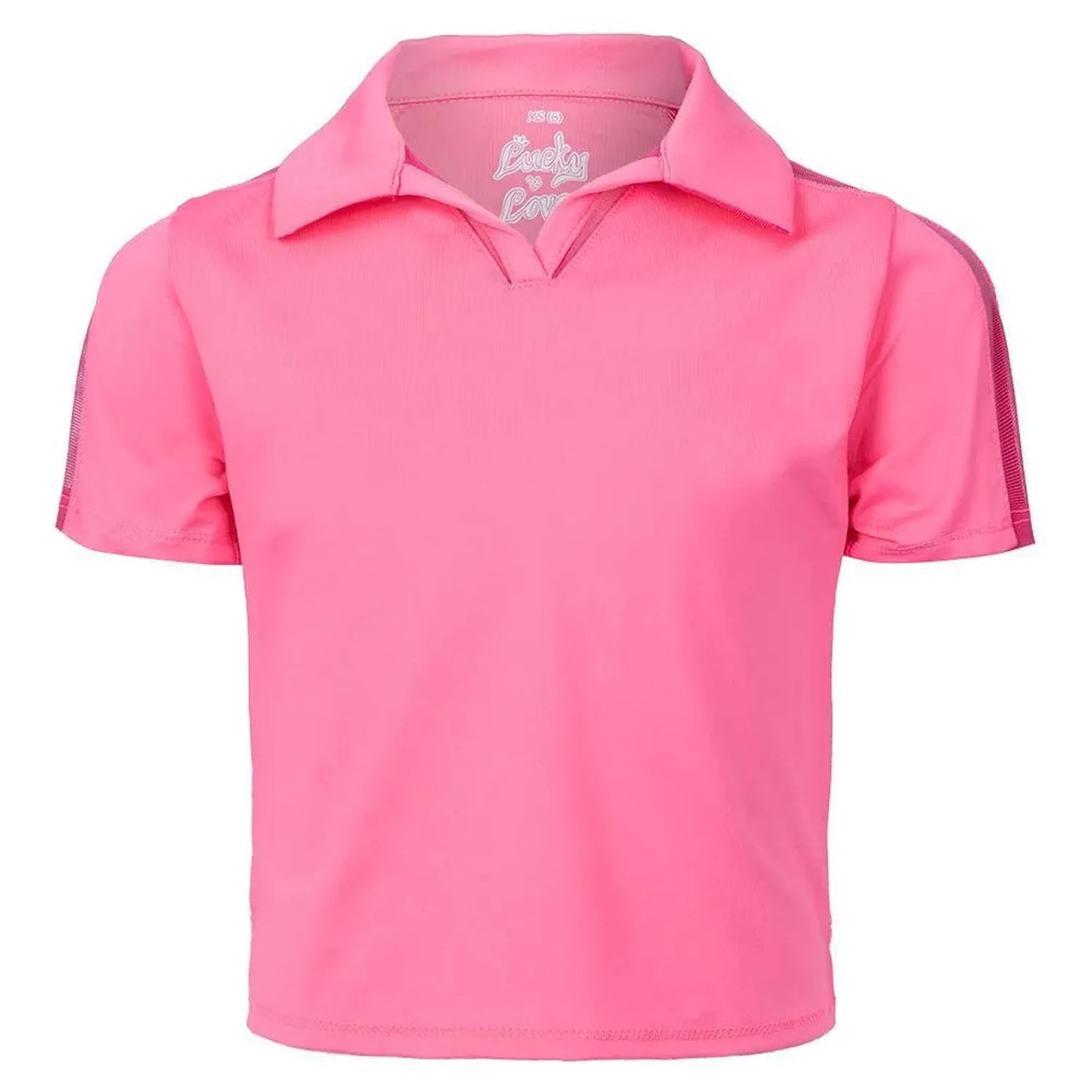 Girls' Cropped Tennis Polo-Apparel-Lucky In Love-105802-648_NEON_PINK-L-Tennis Express