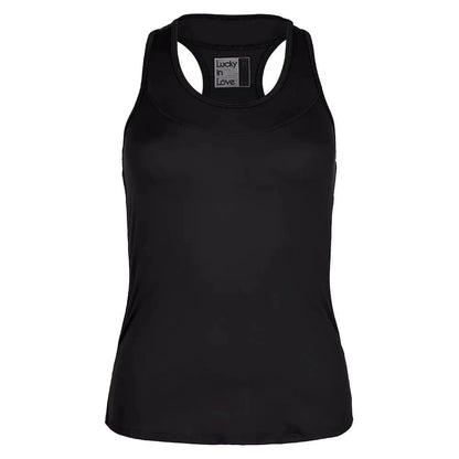 Women's Team Racerback Tennis Tank-Apparel-Lucky In Love-107807-001_BLACK-L-Tennis Express