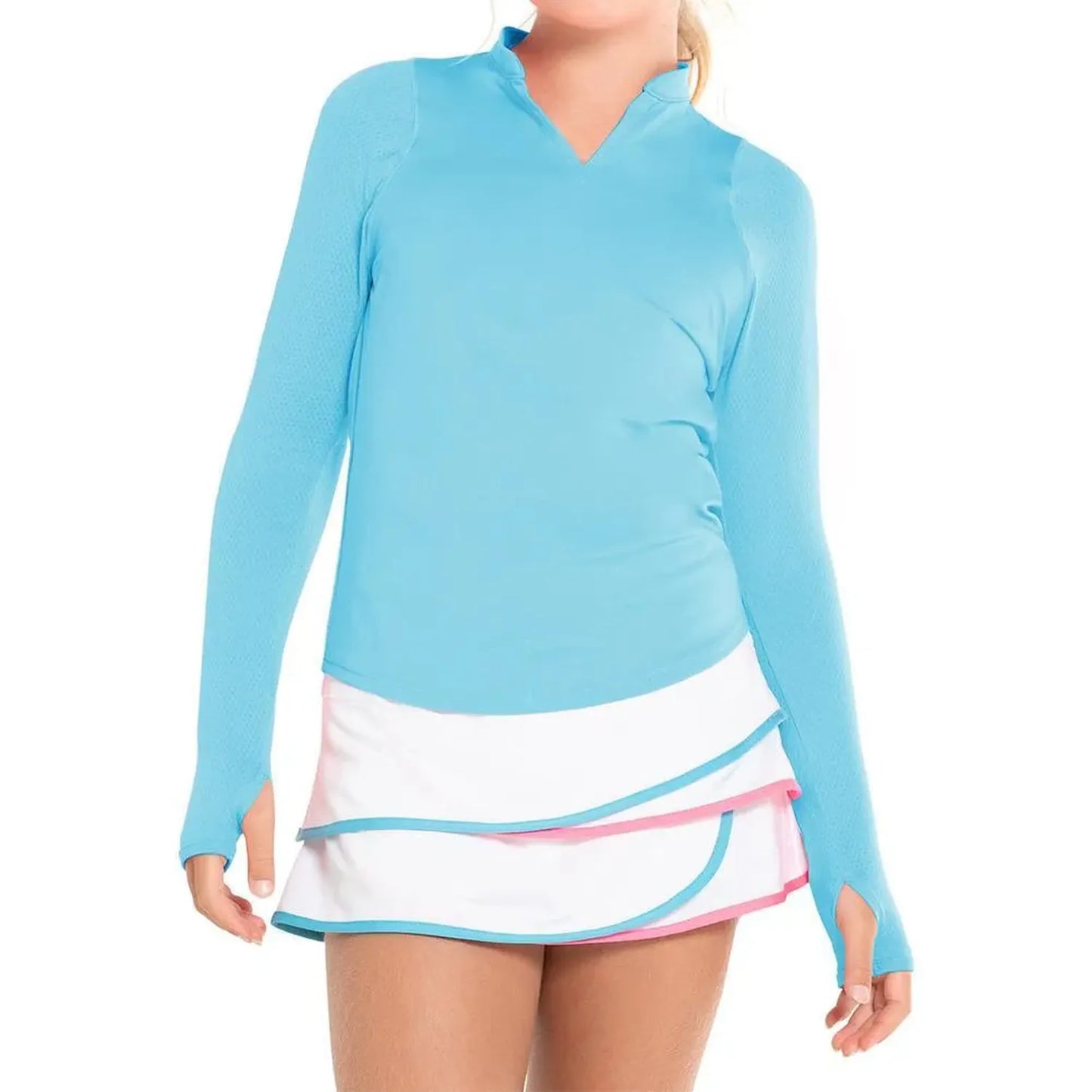 Girl's Mandarin Collar Tennis Long Sleeve Ocean-Apparel-Lucky In Love-108067-DEFAULT-L-Tennis Express