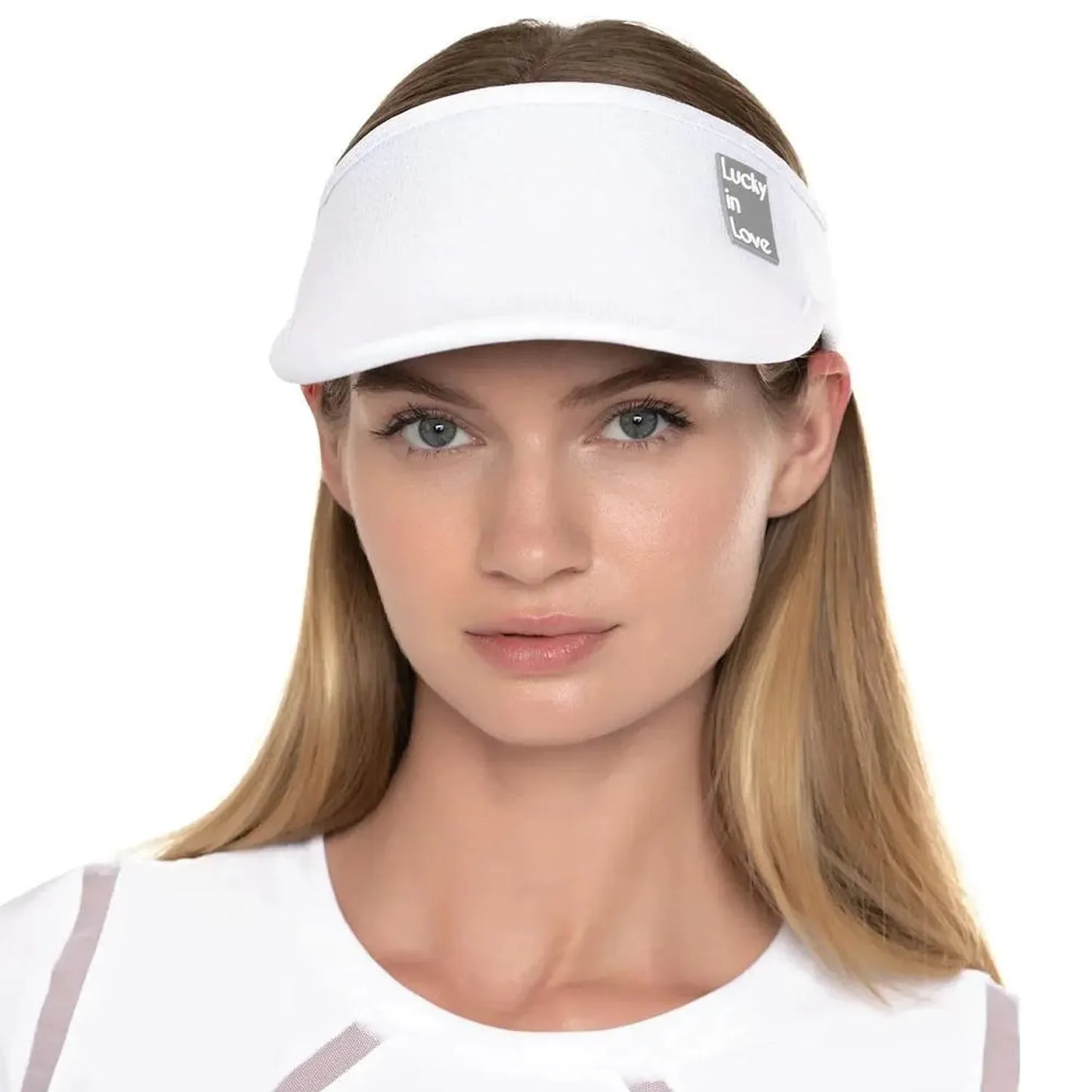Women's Lucky Logo Stretch Tennis Visor-Apparel-Lucky In Love-108414-110_WHITE-L-Tennis Express