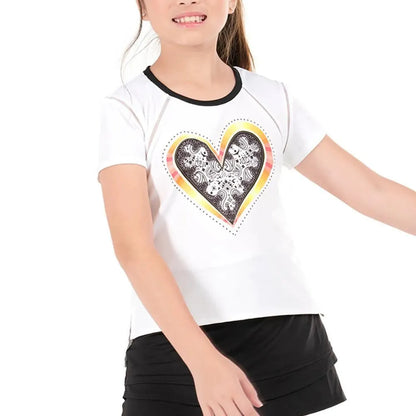 Girl's Paisley in Love Short Sleeve Tennis Top White-Apparel-Lucky In Love-109953-DEFAULT-L_572eab49-0505-43a6-a502-79cc8c7b6b1d-Tennis Express