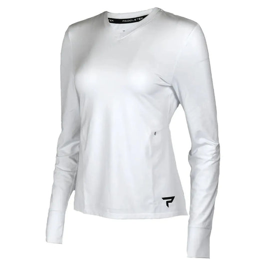 Womens Long Sleeve Performance Tennis Top White and Black-Apparel-Paddletek-112259-DEFAULT-L-Tennis Express