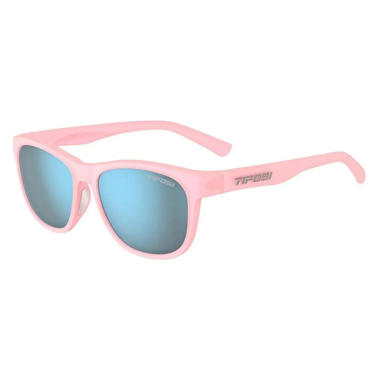 Swank Sunglasses Satin Crystal Blush with Smoke Bright Blue Lenses