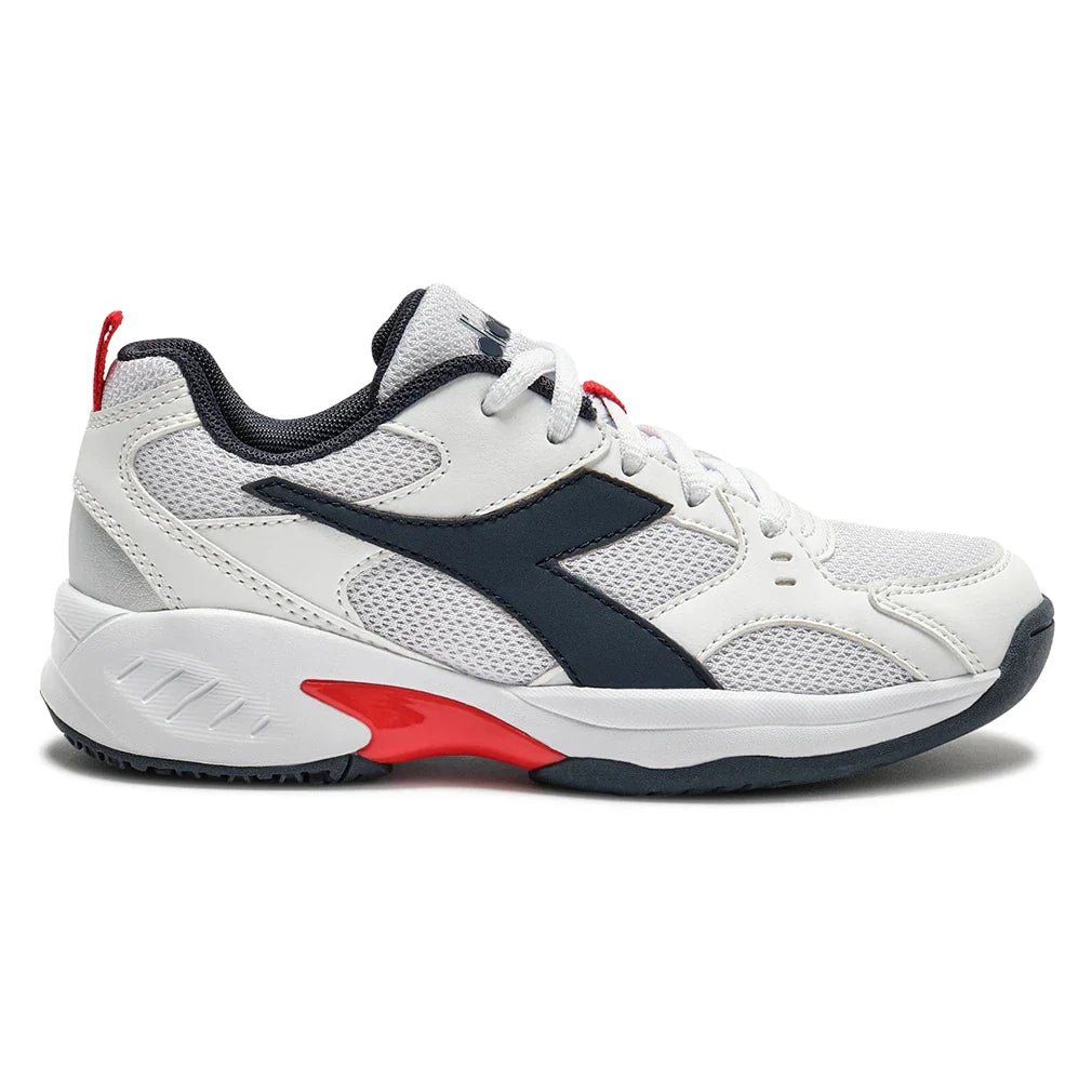 Juniors S Challenge 6 SL Tennis Shoes White and Blue Corsair