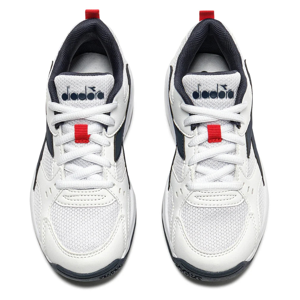 Juniors S Challenge 6 SL Tennis Shoes White and Blue Corsair