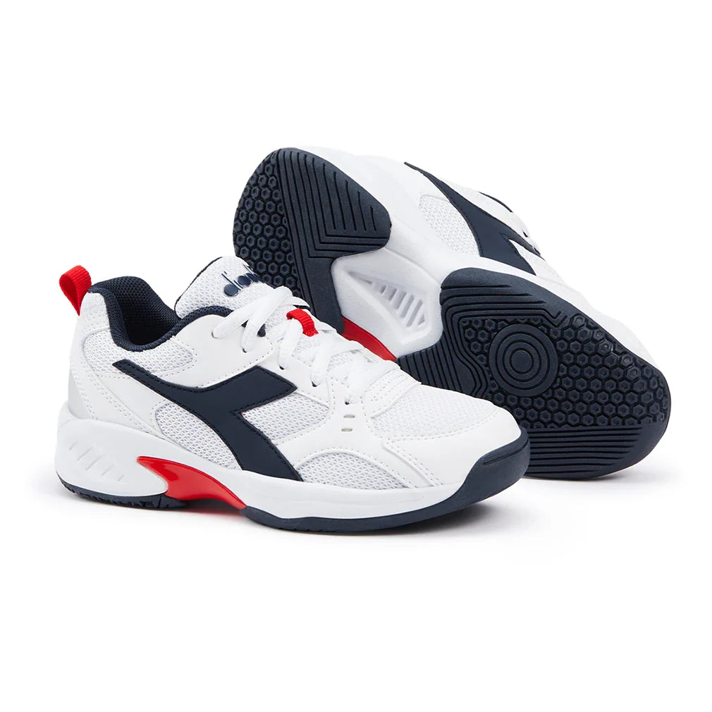Juniors S Challenge 6 SL Tennis Shoes White and Blue Corsair