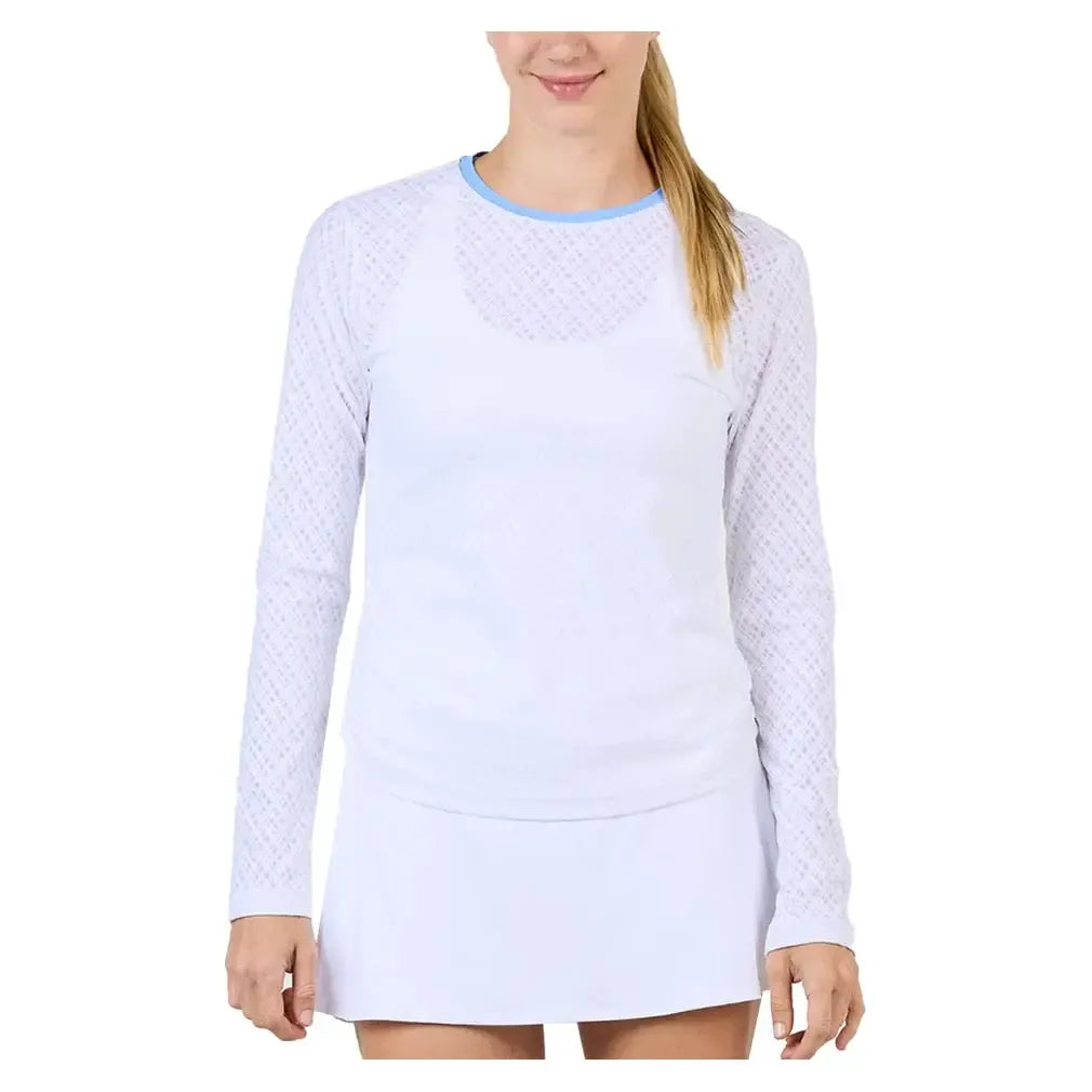 Women's Long Sleeve Tennis Top Grid Jacquard and Periwinkle
