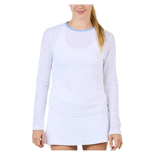 Women's Long Sleeve Tennis Top Grid Jacquard and Periwinkle