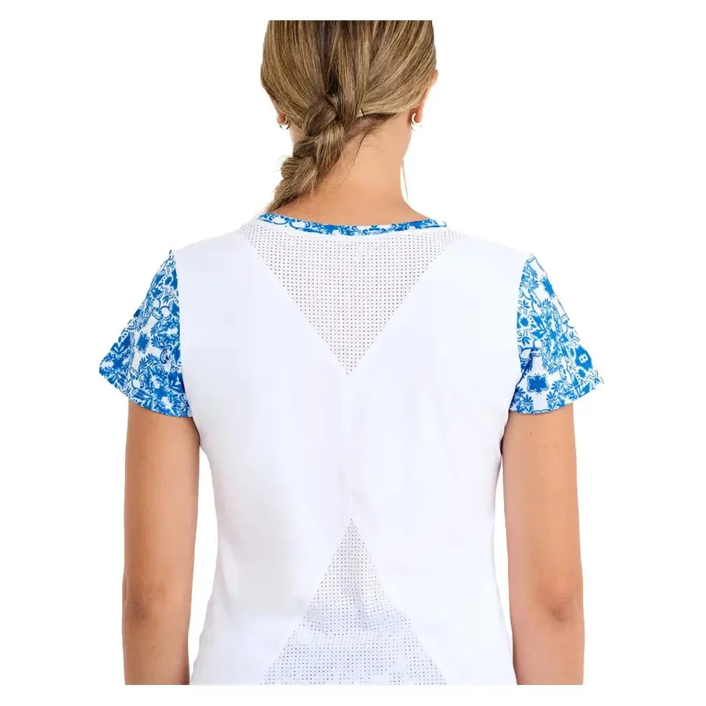 Women's Short Sleeve Tennis Top White and Sandra Tiles