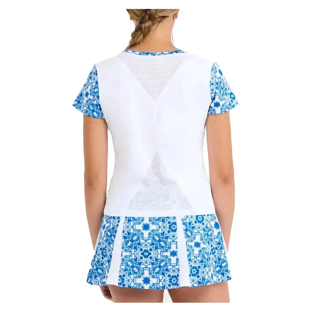 Women's Short Sleeve Tennis Top White and Sandra Tiles