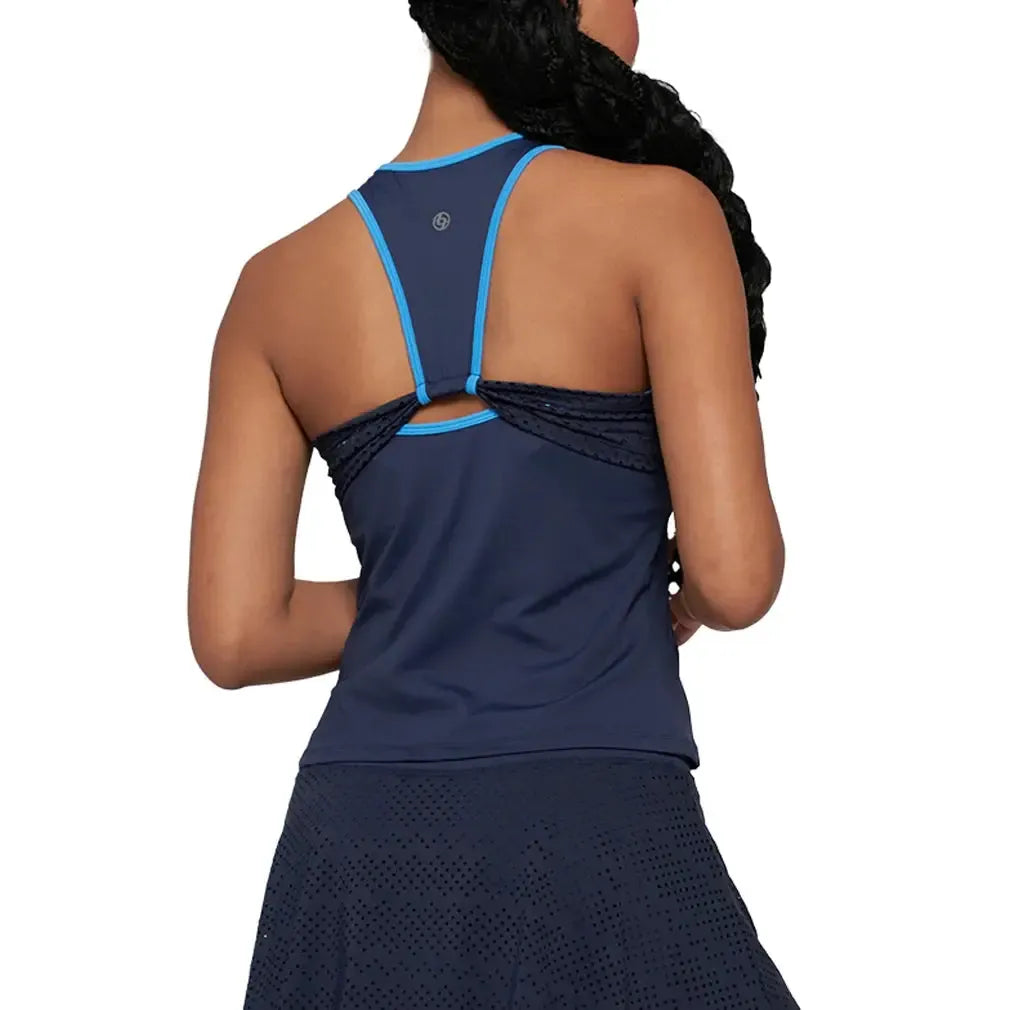 Women's Elite Laser Cut Star Tennis Tank Jet Blue and Lagoon