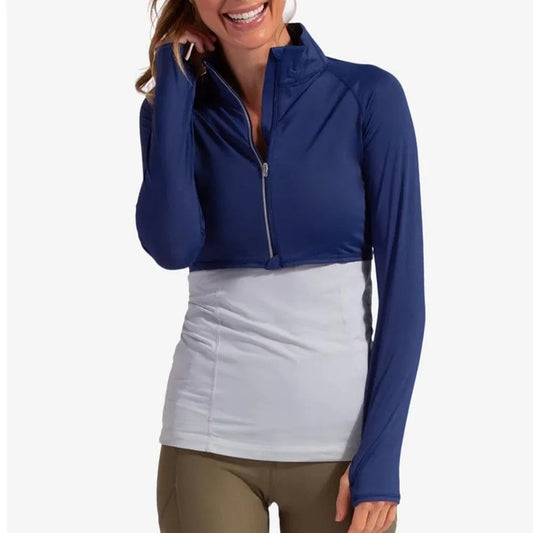 Women's Full Zip Tennis Crop Top-Apparel-BloqUV-4010-Navy-Tennis Express