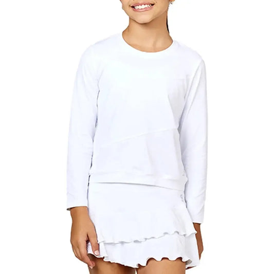 Girls' Tennis Pullover White-Apparel-Sofibella-4015EQU-WHT-Tennis Express
