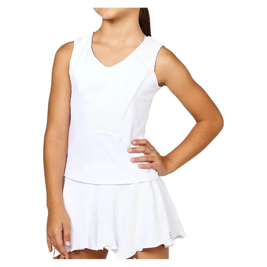 Girls' Tennis Tank White and Ripple Jersey