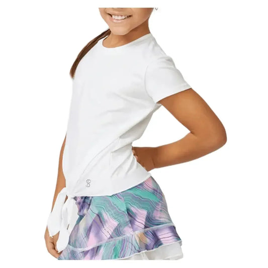 Girls' UV Colors Short Sleeve Tie Tennis Top White-Apparel-Sofibella-4047WHT-BH24-Tennis Express