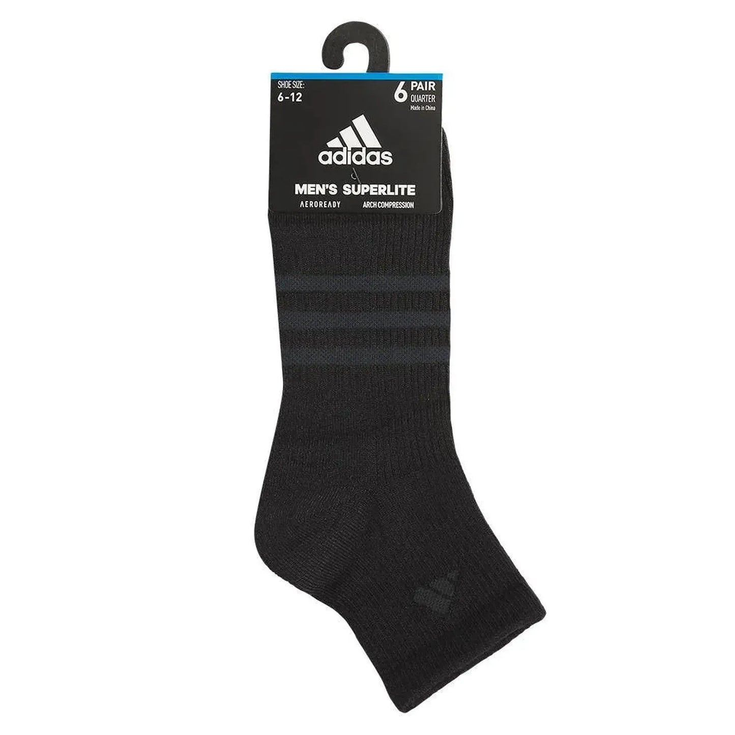Men's Superlite 3.0 6 Pack Quarter Tennis Socks Black and Night Grey