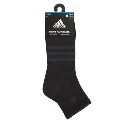 Men's Superlite 3.0 6 Pack Quarter Tennis Socks Black and Night Grey