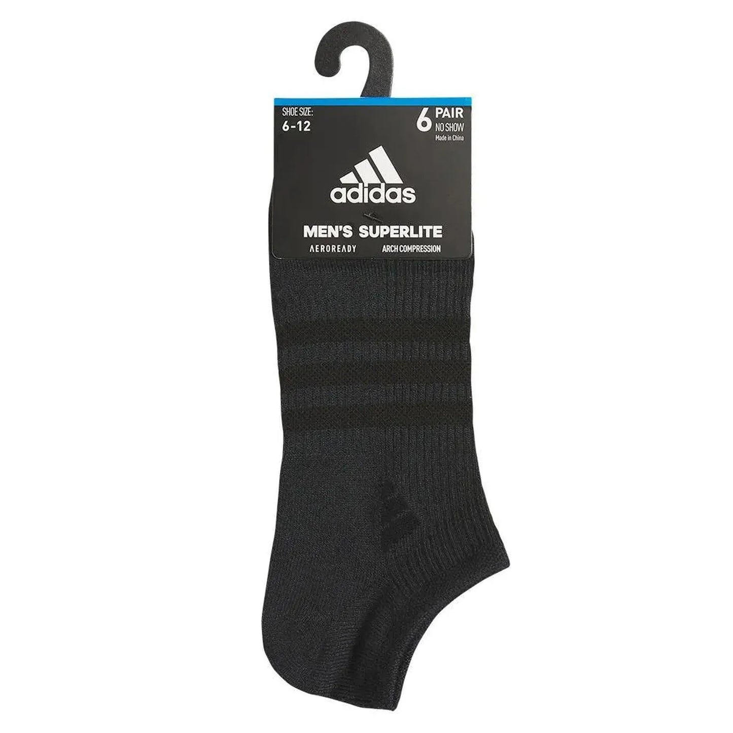 Men's Superlite 3.0 6 Pack No Show Tennis Socks Black and Night Grey
