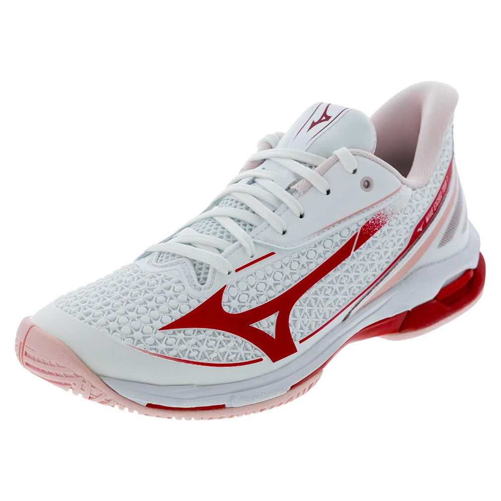 Women's Wave Exceed Tour 7 AC Tennis Shoes White and Fiery Red-Footwear-Mizuno-550119-001Rcopy-Tennis Express