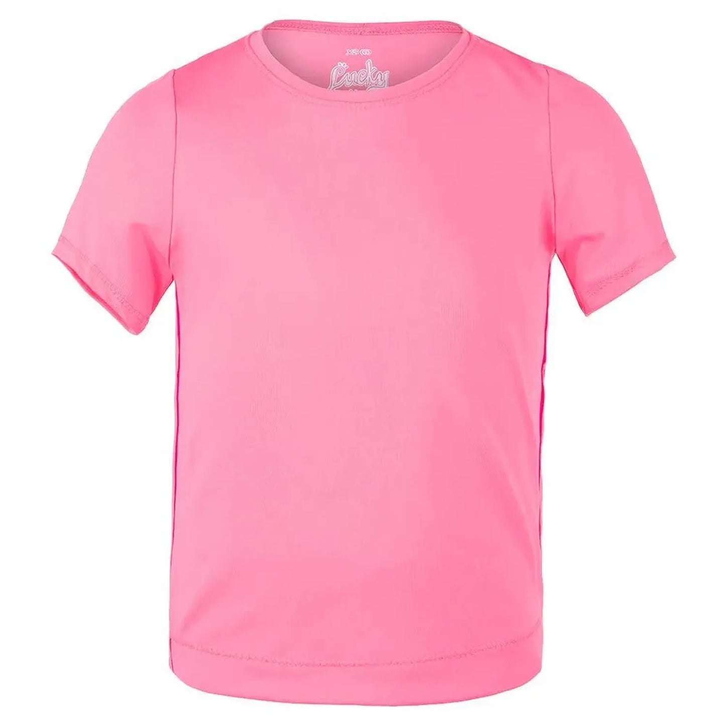 Girls' Dynamic High-Low Short Sleeve Tennis Top-Apparel-Lucky In Love-85308-648_PINK-L-Tennis Express