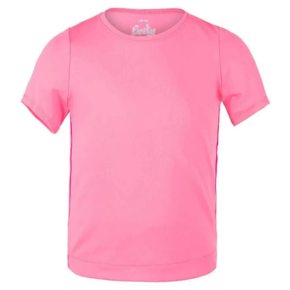 Girls' Dynamic High-Low Short Sleeve Tennis Top-Apparel-Lucky In Love-85308-648_PINK-L-Tennis Express