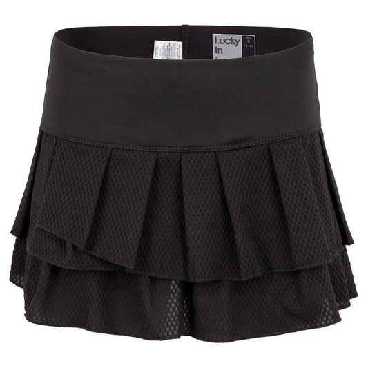 Women's Wavy Pleat Tier Tennis Skort-Apparel-Lucky In Love-93558-001_BLACK-L-Tennis Express