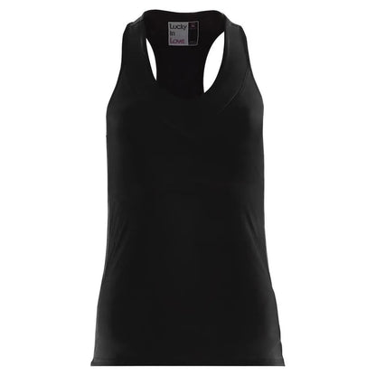 Women's V-Neck Tennis Tank with Bra-Apparel-Lucky In Love-95660-001_BLACK-L-Tennis Express