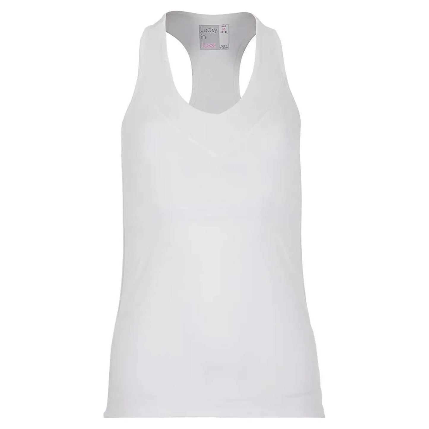 Women's V-Neck Tennis Tank with Bra-Apparel-Lucky In Love-95660-110_WHITE-L_5575d44d-5a03-4da9-bb5b-c9e37d8a70e5-Tennis Express