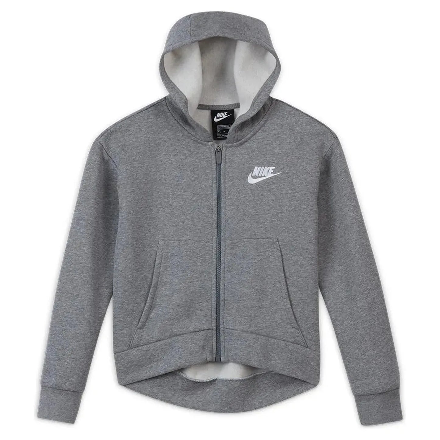 Girls' Sportswear Club Fleece Full-Zip Hoodie-Apparel-Nike-98774-091_CARBON_HTWT-L-Tennis Express