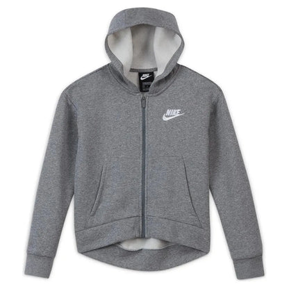 Girls' Sportswear Club Fleece Full-Zip Hoodie-Apparel-Nike-98774-091_CARBON_HTWT-L-Tennis Express