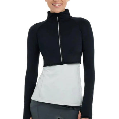 Women's Full Zip Tennis Crop Top-Apparel-BloqUV-99084-BLACK-L-Tennis Express
