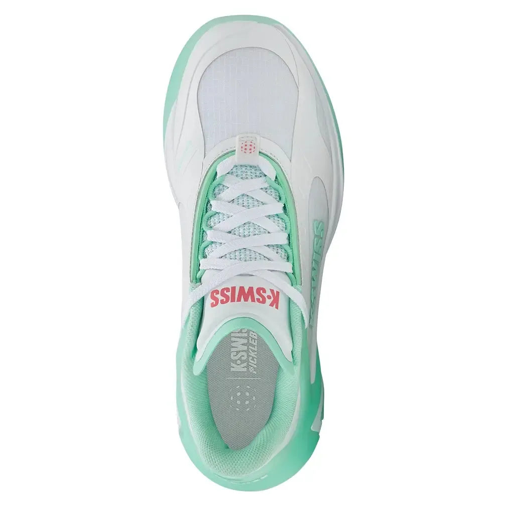 Women's K-Frame Pickleball Shoes White and Neon Mint